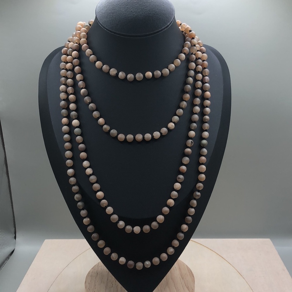 Extra long flapper druzy agate beaded necklace-boho statement.